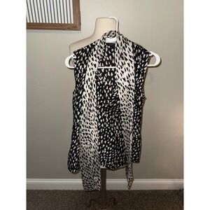 Hobbs London Silk Sleeveless Vest with Waterfall Front Black White Print Size 10